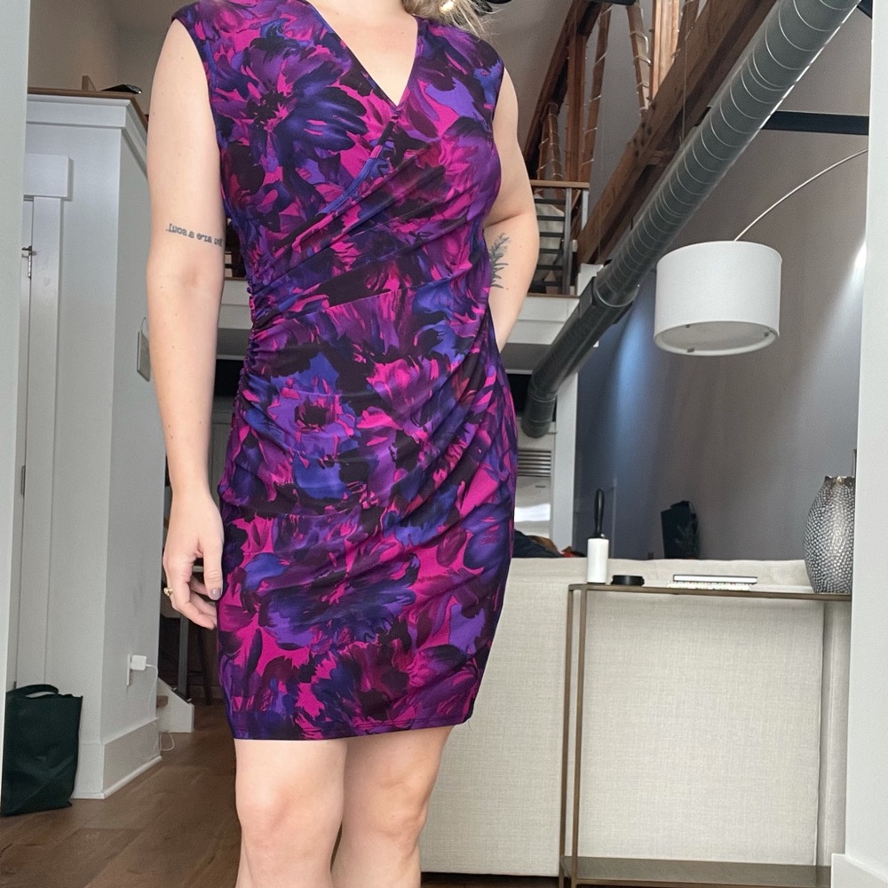 purple floral chaps dress